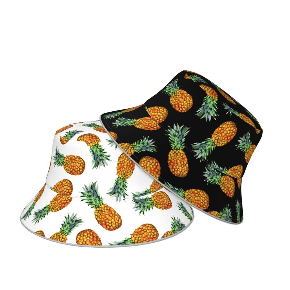 7923 Pineapple Black and White Fruit Tropical Hawaii Bucket Hat Beach